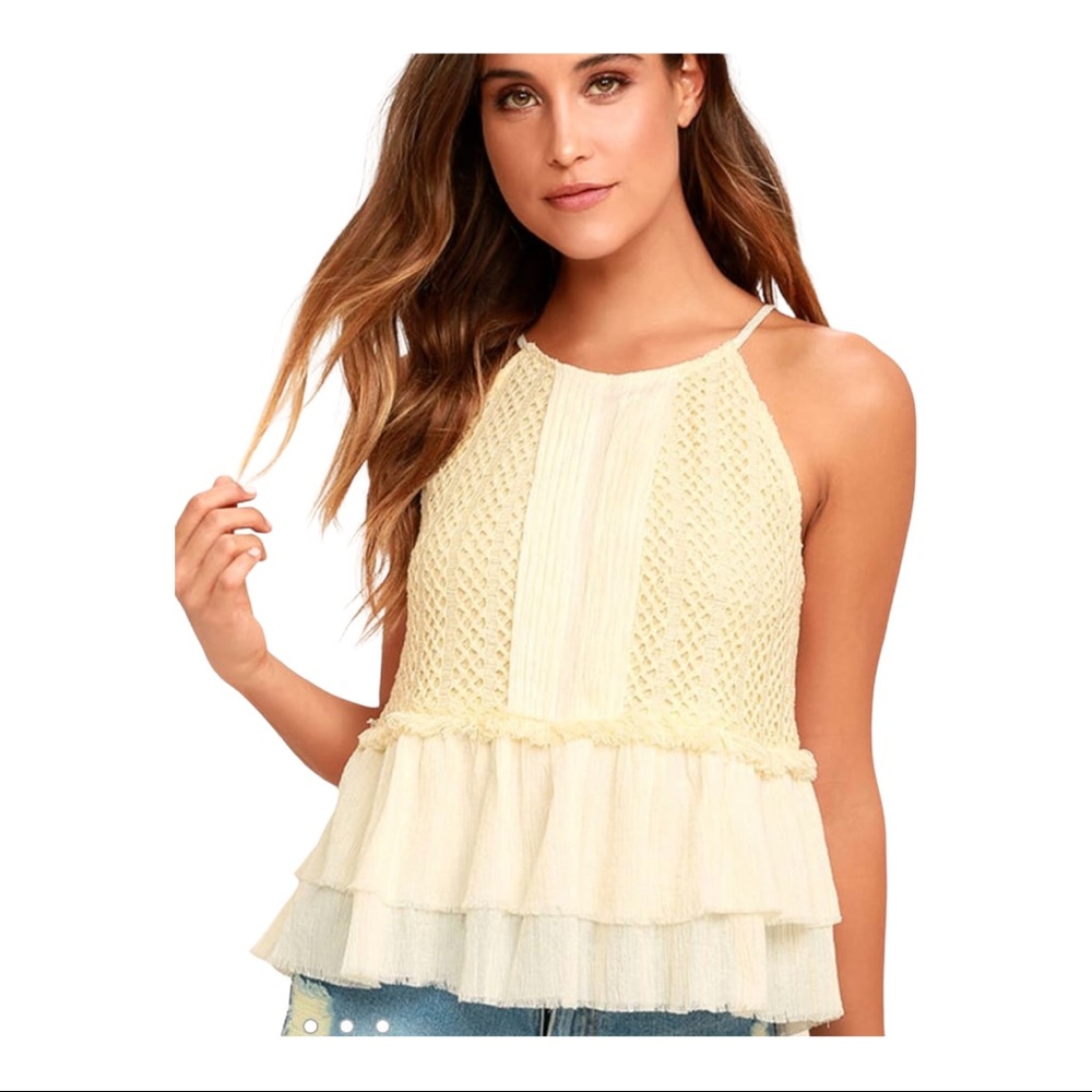 🍄 Moon River - Give Joy Crochet Top - Cream - Glitter Thread Detail ✨ - Size XS